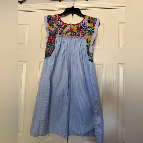 Mi Golondrina Blue Striped Dress with Colorful Embroidery - Picture 5 of 5